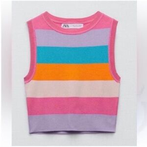Zara striped cropped knit tank top size small